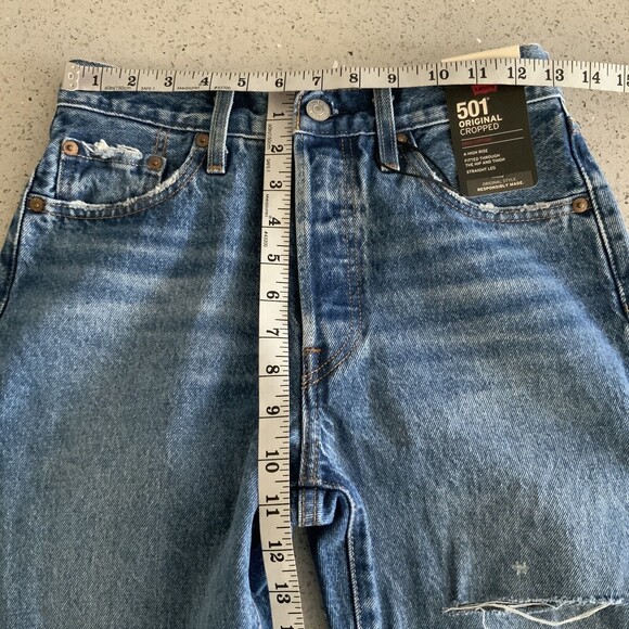 Levi’s Premium 501 Original Cropped Rigid Denim Jeans Blue 26 - Picture 5 of 12